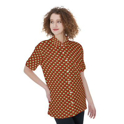 RP X-MAS-All-Over Print Women's Short Sleeve Shirt With Pocket